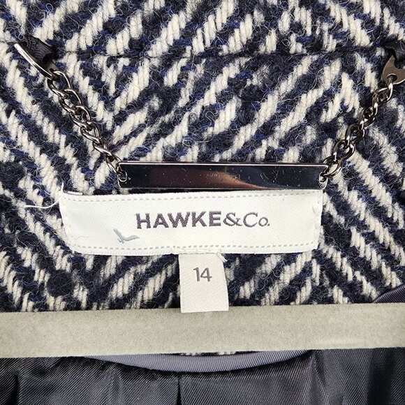 Hawke & Co Women's Size 14 Black White Herringbone Wool Blend Snap Jacket Coat - Picture 2 of 13
